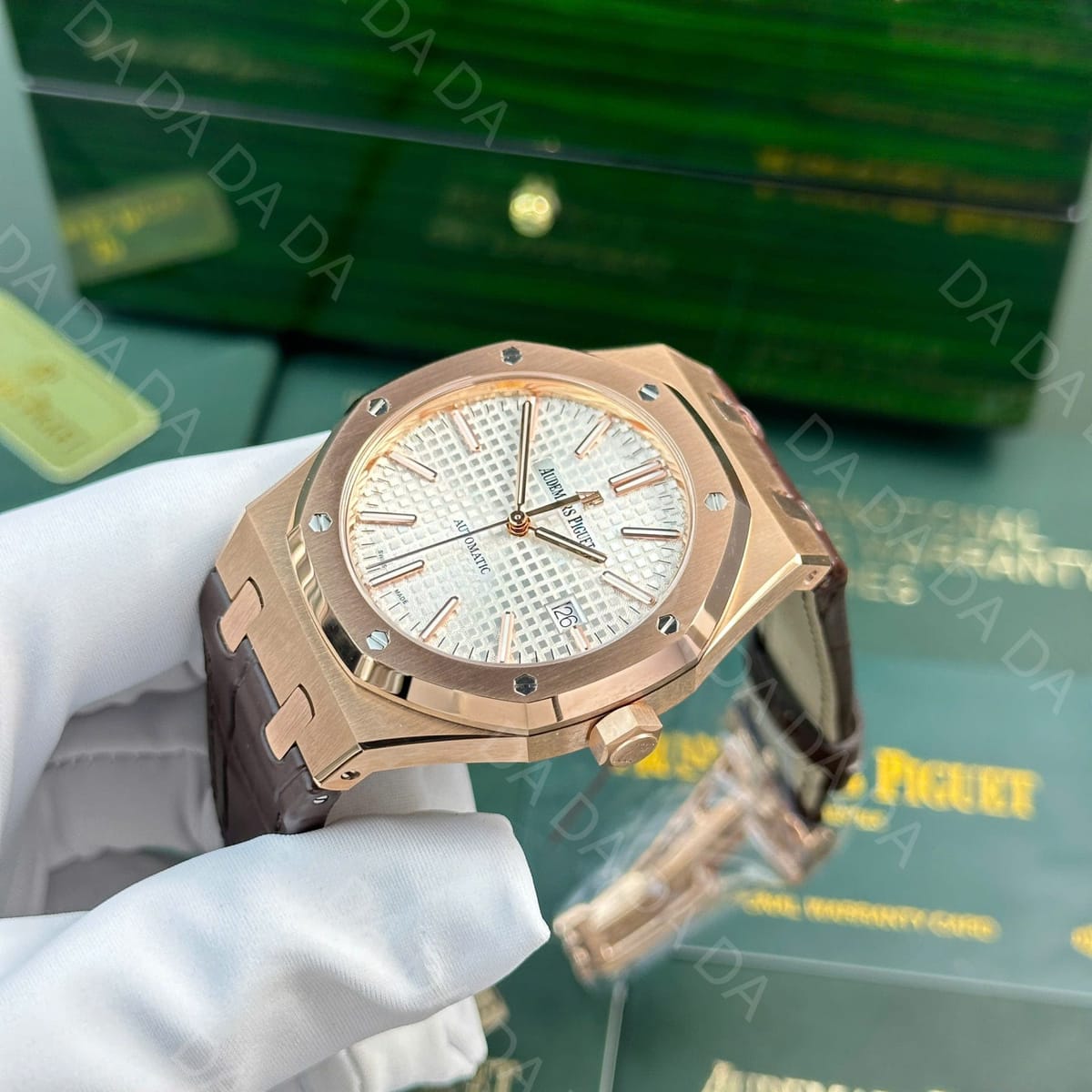오데마피게 로얄오크 15400 로즈골드 금통 흰판 가죽밴드 41mm 6