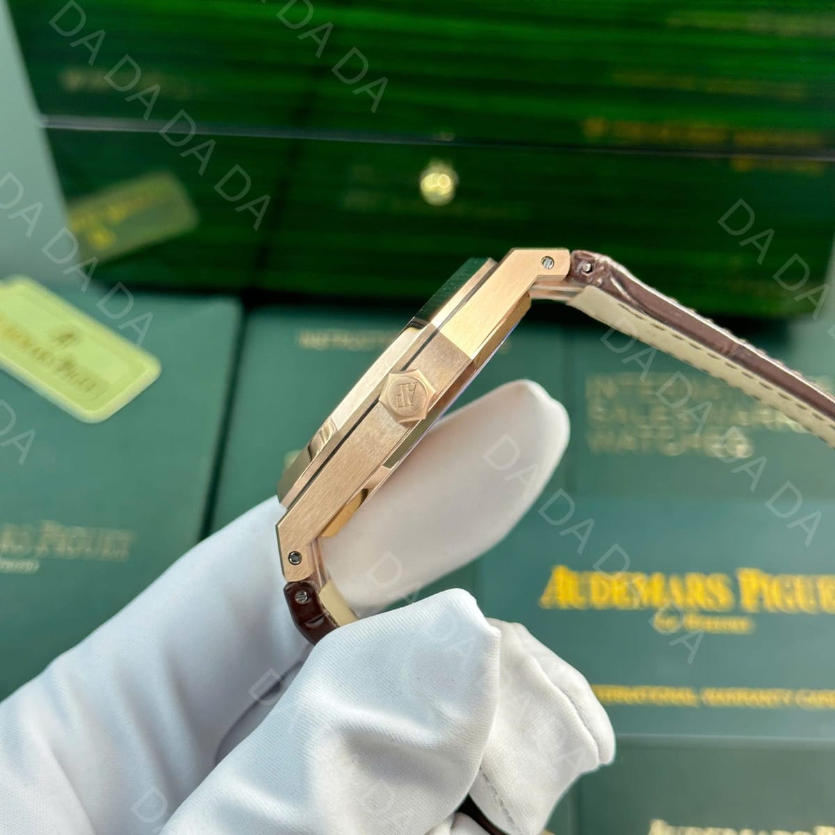 오데마피게 로얄오크 15400 로즈골드 금통 흰판 가죽밴드 41mm 10
