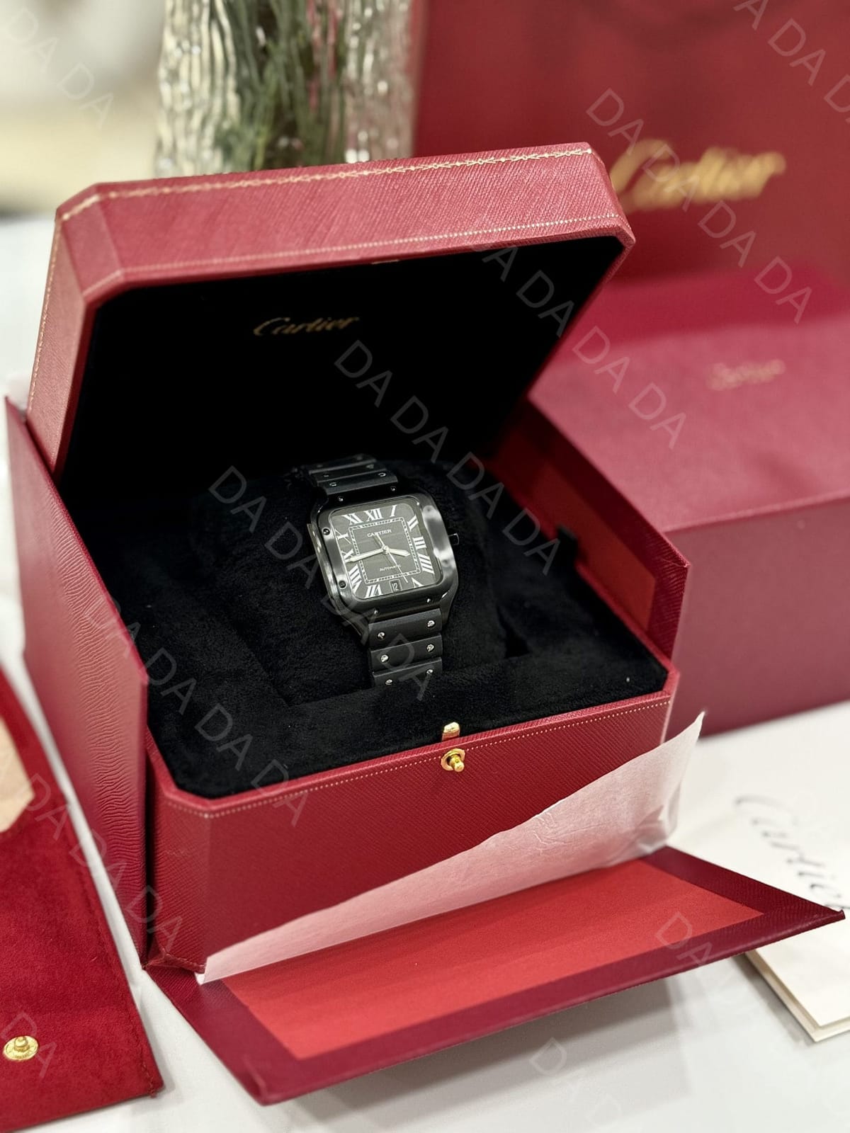 까르띠에 산토스 올블랙 러버밴드 라지 40mm 5