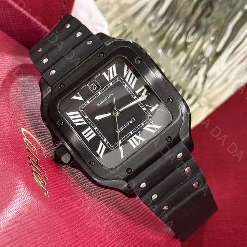 까르띠에 산토스 올블랙 러버밴드 라지 40mm