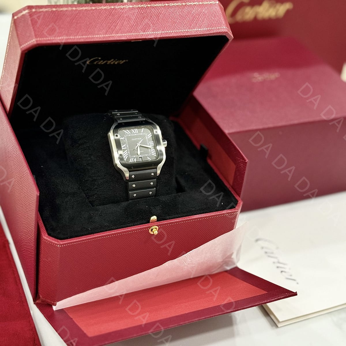 까르띠에 산토스 블랙 콤비 러버밴드 라지 40mm 6