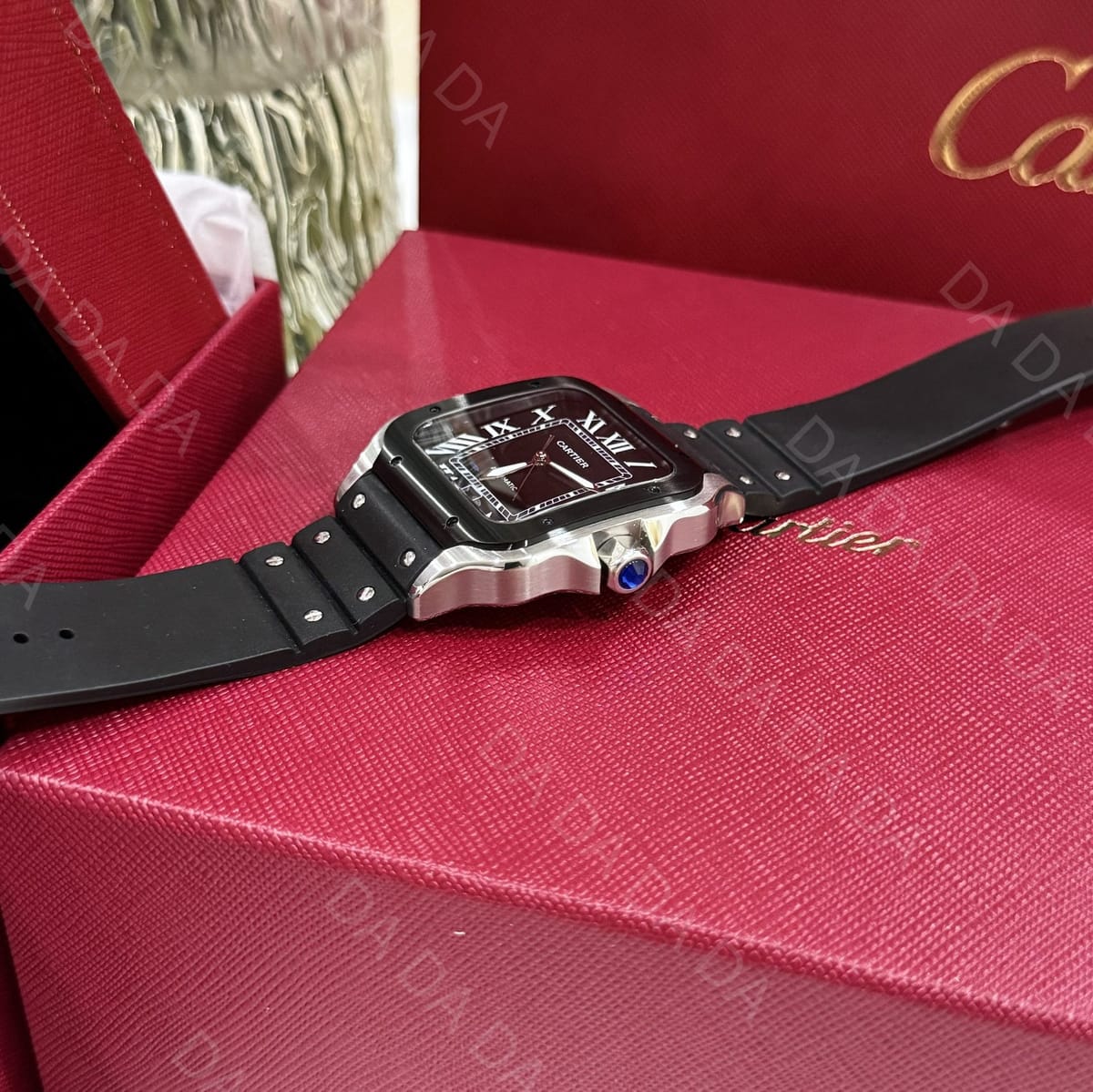 까르띠에 산토스 블랙 콤비 러버밴드 라지 40mm 8