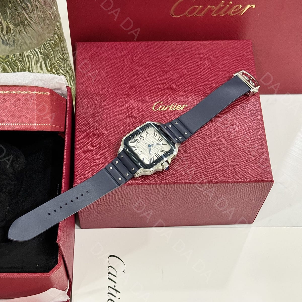 까르띠에 산토스 블루 흰판 러버밴드 라지 40mm 7