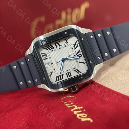 까르띠에 산토스 블루 흰판 러버밴드 라지 40mm