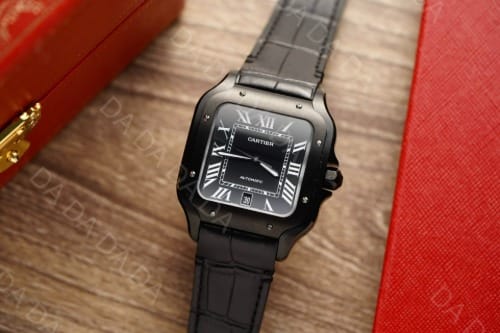 까르띠에 산토스 올블랙 가죽밴드 라지 40mm