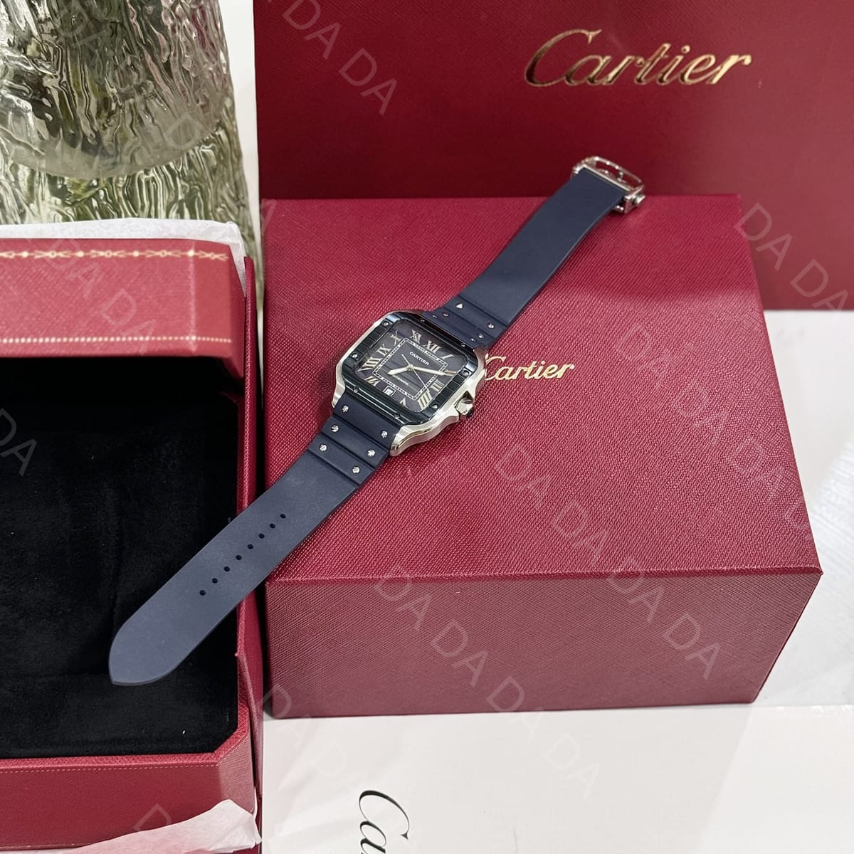 까르띠에 산토스 블루 러버밴드 라지 40mm 6