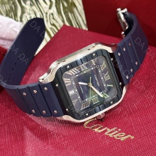 까르띠에 산토스 블루 러버밴드 라지 40mm