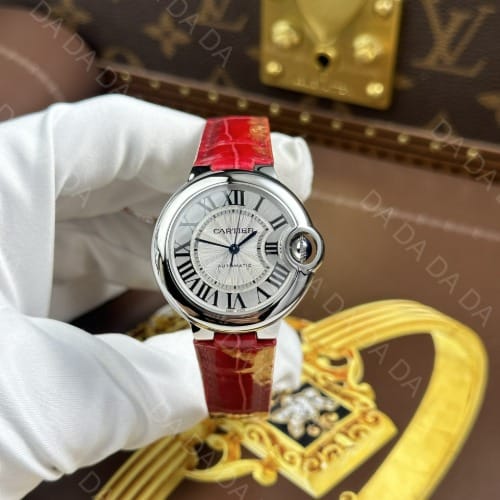 까르띠에 발롱블루 레드 가죽스트랩 오토메틱 33mm