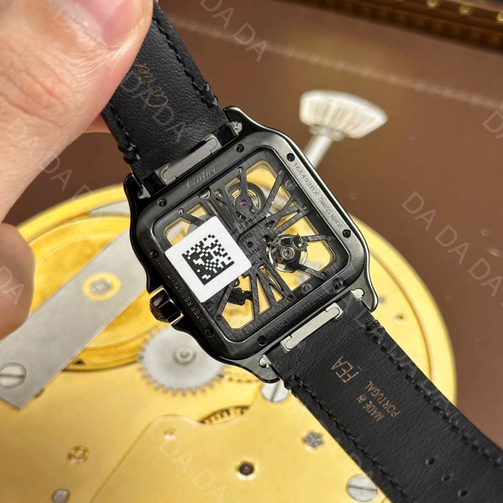 까르띠에 산토스 올블랙 스켈레톤 가죽밴드 라지 40mm 4