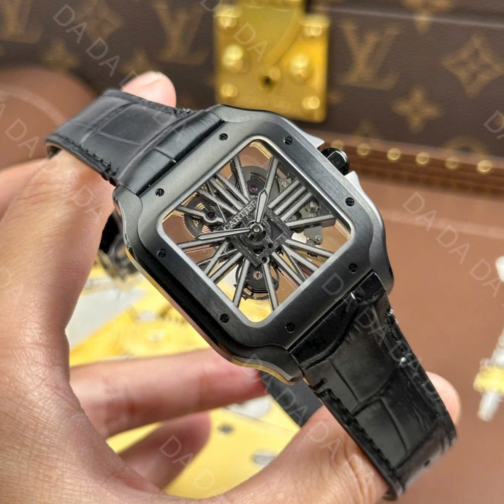 까르띠에 산토스 올블랙 스켈레톤 가죽밴드 라지 40mm 8
