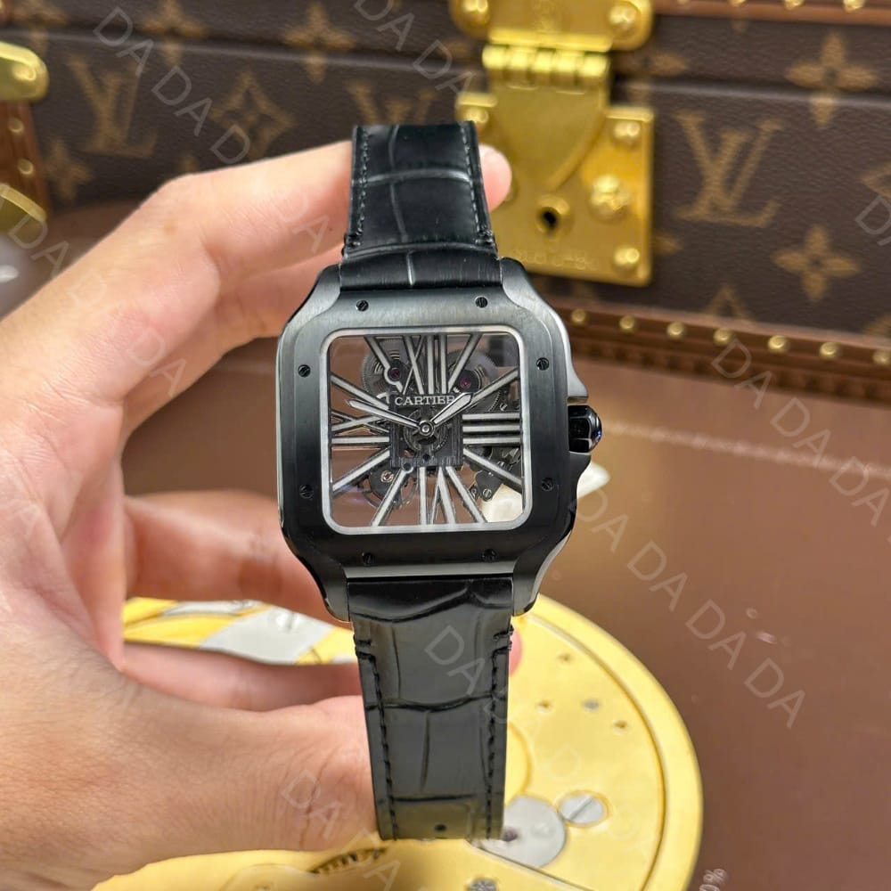 까르띠에 산토스 올블랙 스켈레톤 가죽밴드 라지 40mm 12