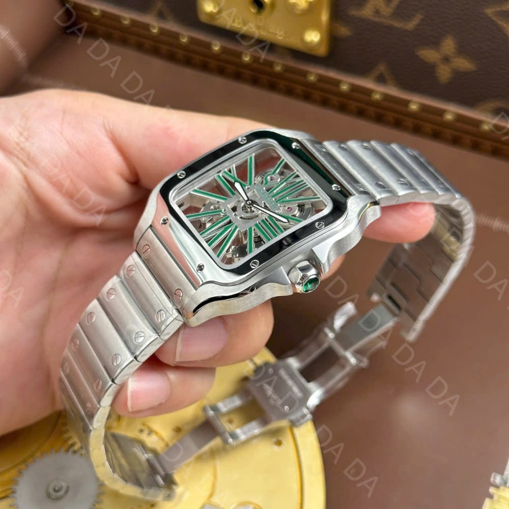 까르띠에 산토스 스켈레톤 그린 라지 40mm 4