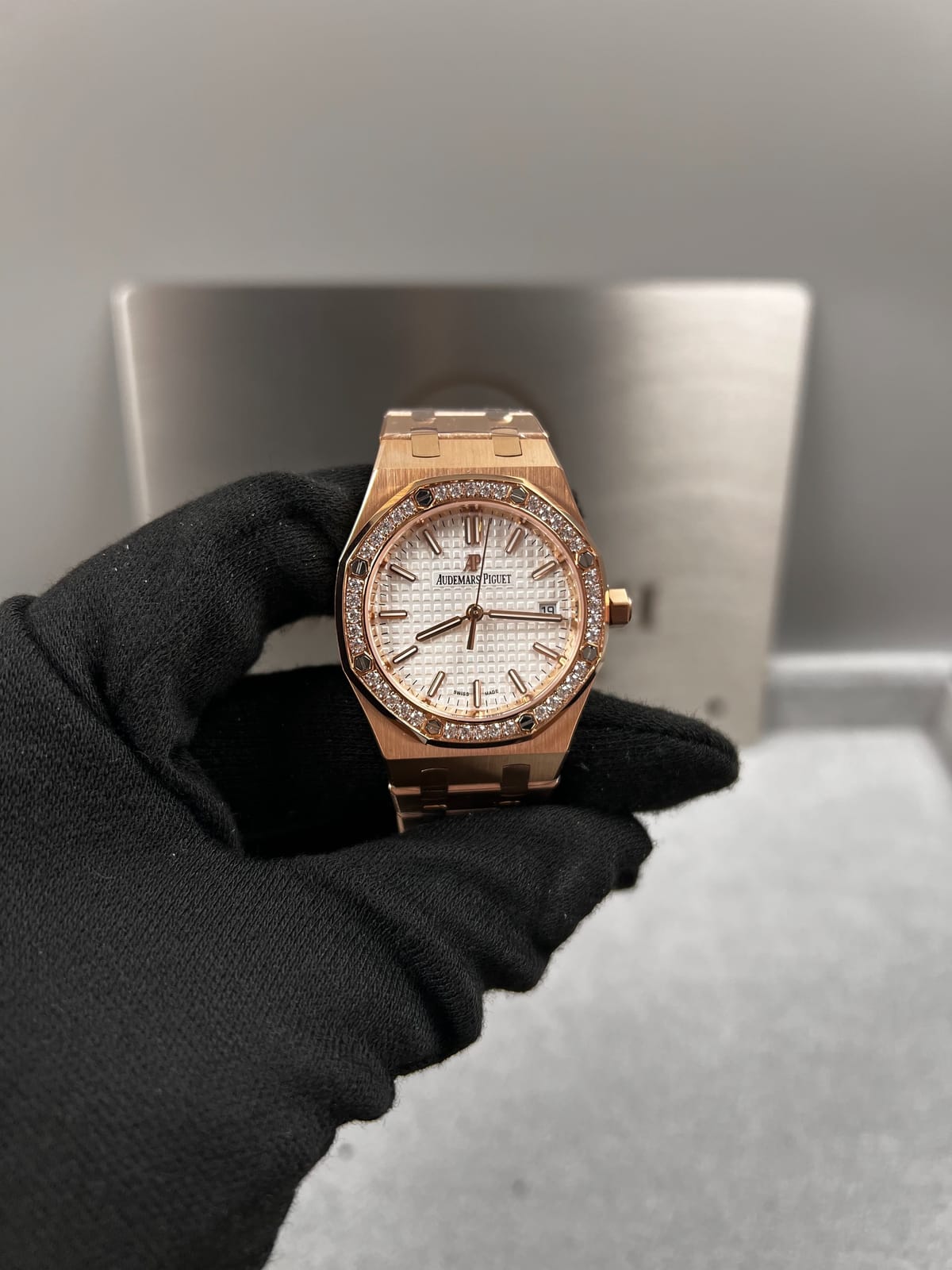 오데마피게 로얄오크 77350 로즈골드 화이트다이얼 다이아셋팅 34mm 5