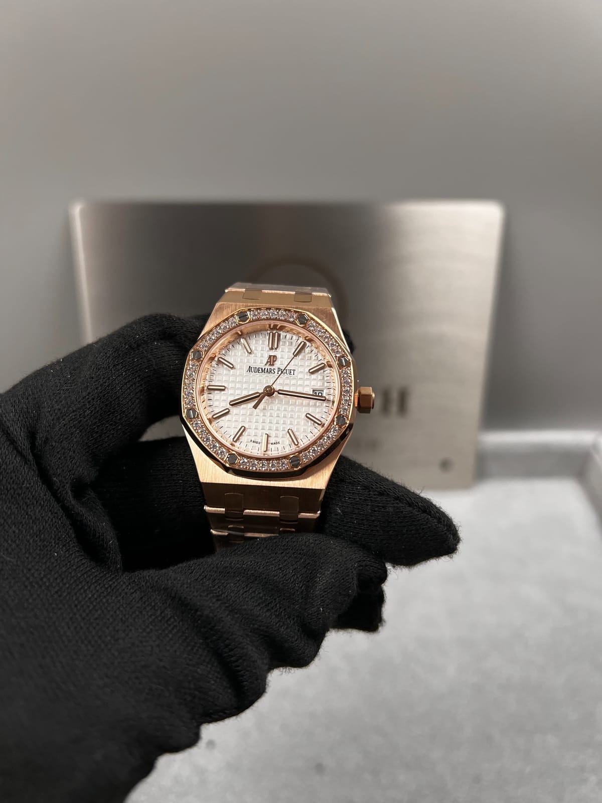 오데마피게 로얄오크 77350 로즈골드 화이트다이얼 다이아셋팅 34mm 7