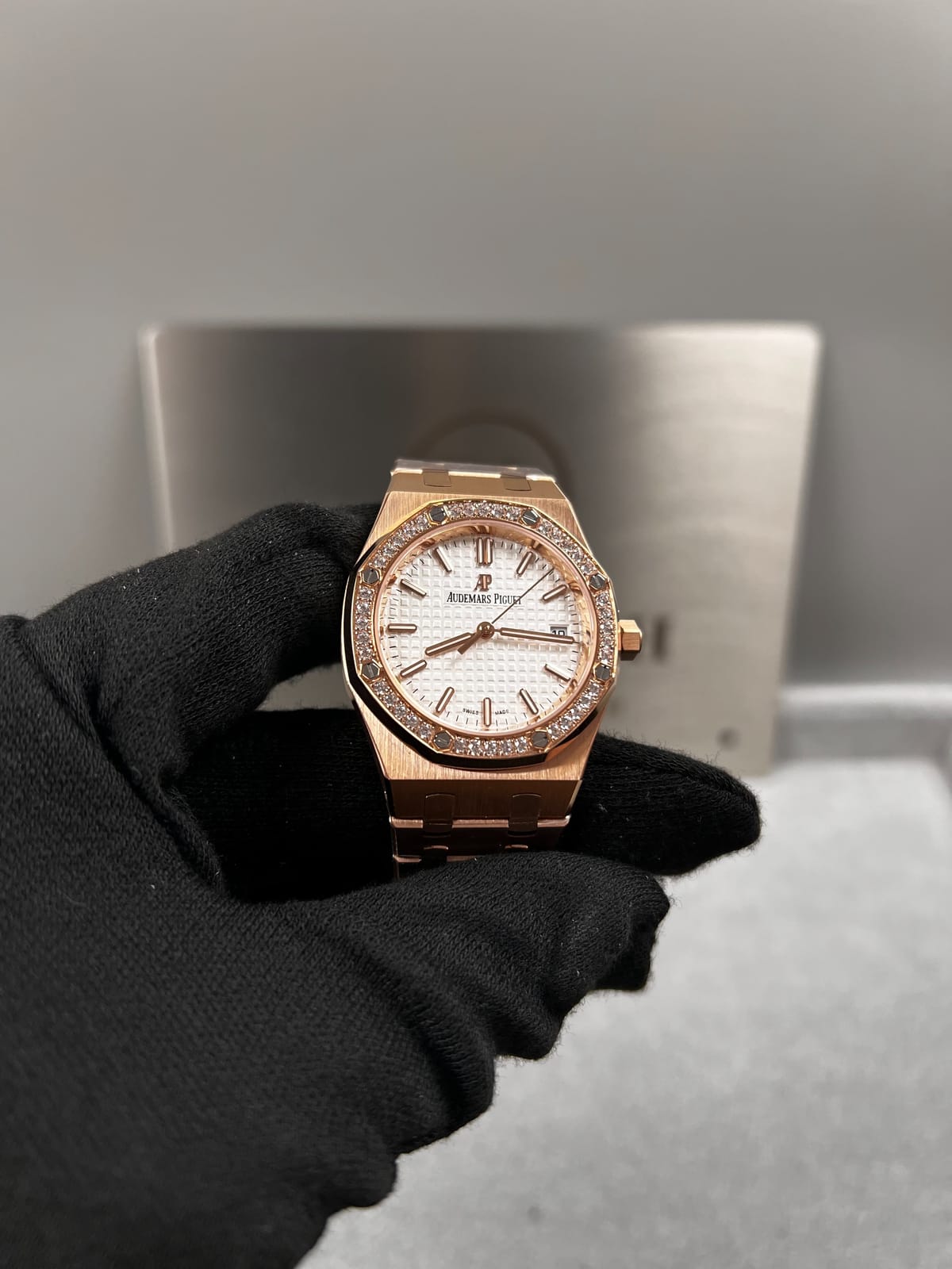 오데마피게 로얄오크 77350 로즈골드 화이트다이얼 다이아셋팅 34mm 8